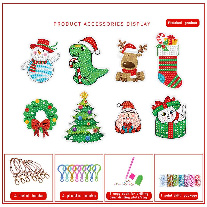 New Christmas Diamond Painting Keychain Ornaments DIY Hanging Diamond Art Acrylic for Kids Christmas Crafts Family Decor Toys