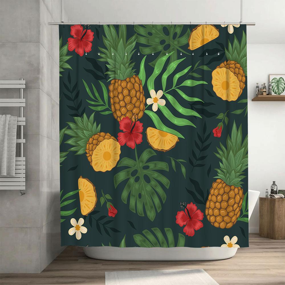 Green Pineapple Hibiscus Shower Curtain Tropical Bathroom Decor With Honeysuckle Flower Print Home Waterproof Fabric For Bathtub