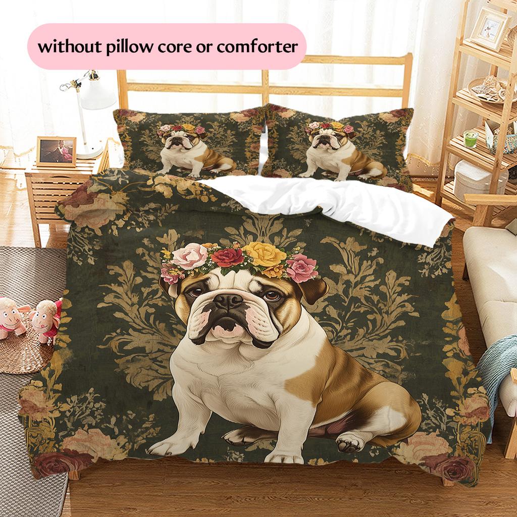 Vintage dog Pattern Bedding Quilt Set Quilt Cover Pillowcase Home Decoration Gift (1 * duvet cover + 2 * pillowcase, without core)