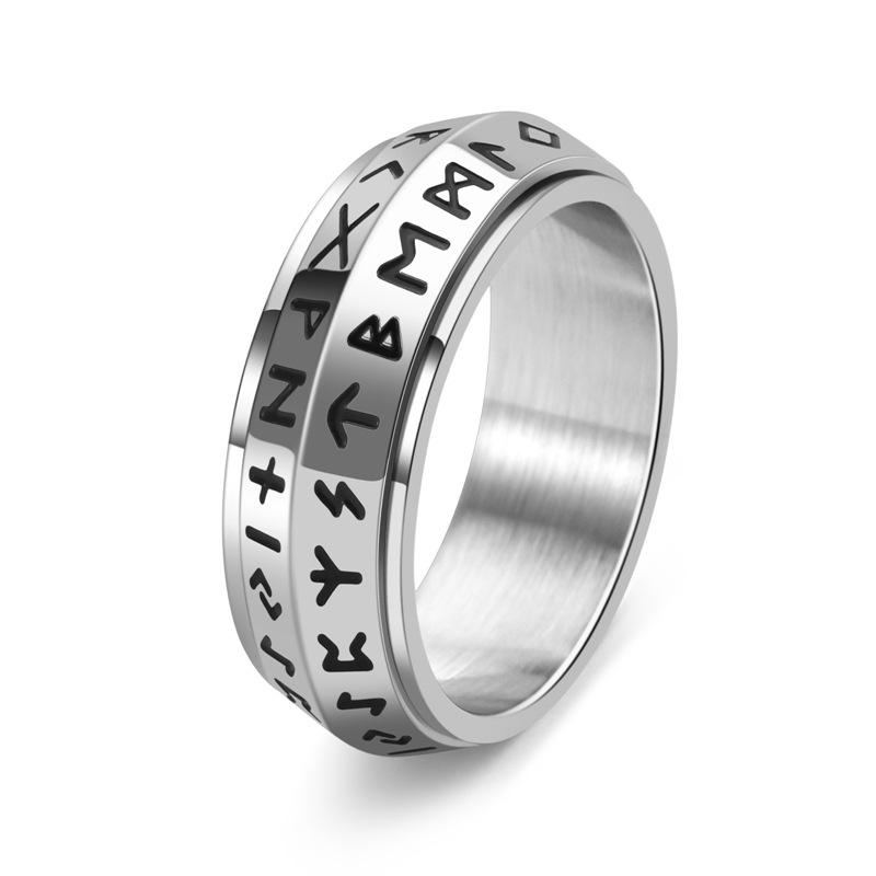 Unisex Rotating Titanium Steel Ring with Ancient Norse Runes Gothic Style Jewelry for Men