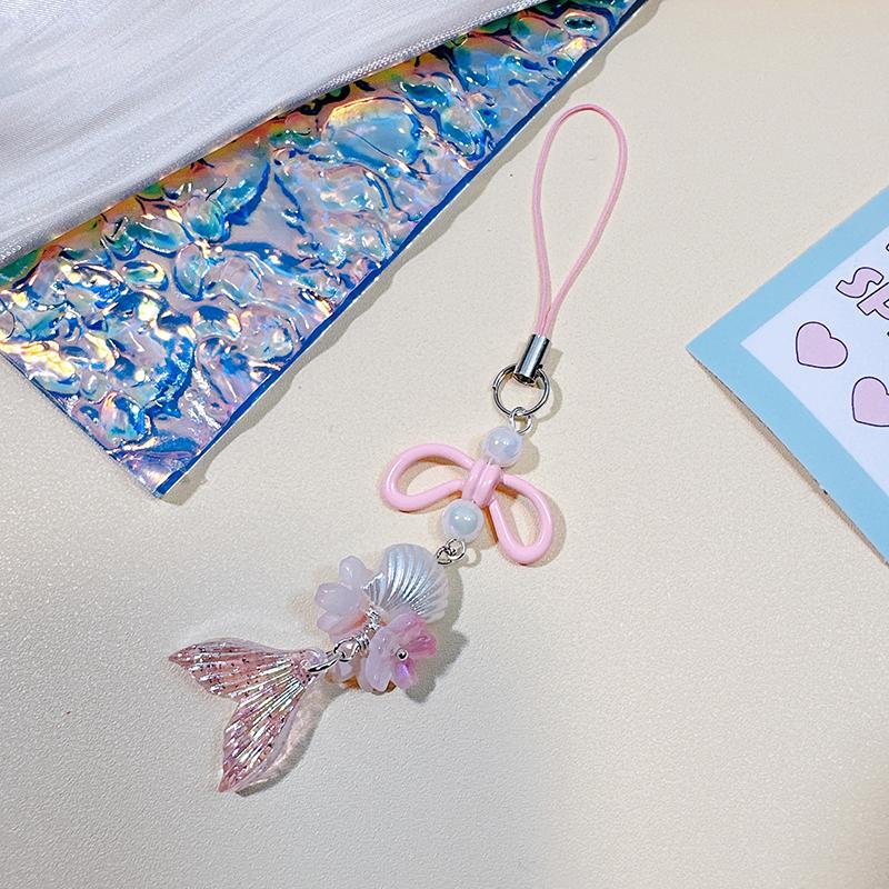 

Милая и крутая девочка Сакура Русалка Стиль Харадзюку Акриловый Лазерный Бант Цепочка для мобильного телефона Цепочка Губен Подвеска розовый