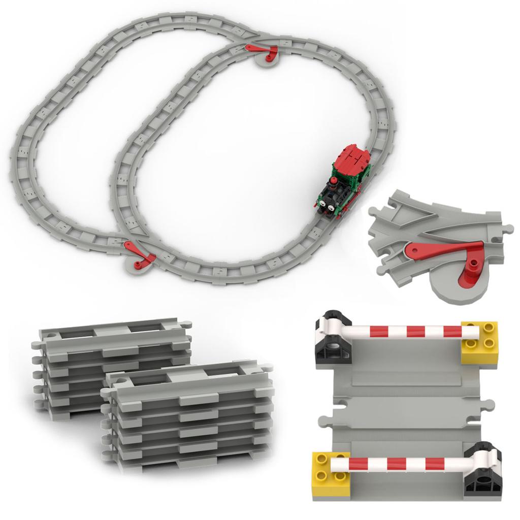 Big Building Block Light Gray Railroad Track Compatible Duplo Trains Parts Kit Platform Curved Track Toy Set For Children'S Gift