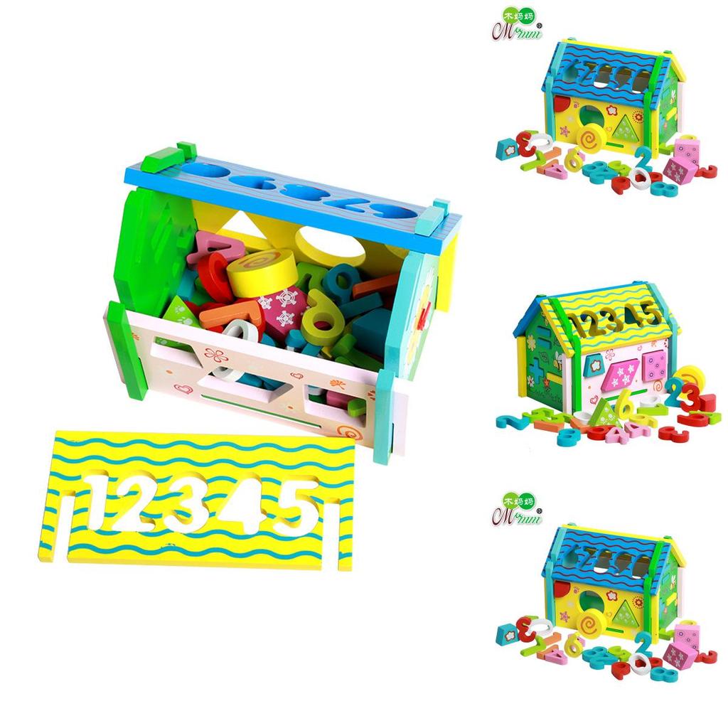 Wooden Educational Toy House With Number Shapes For Early Learning And Cognitive Development