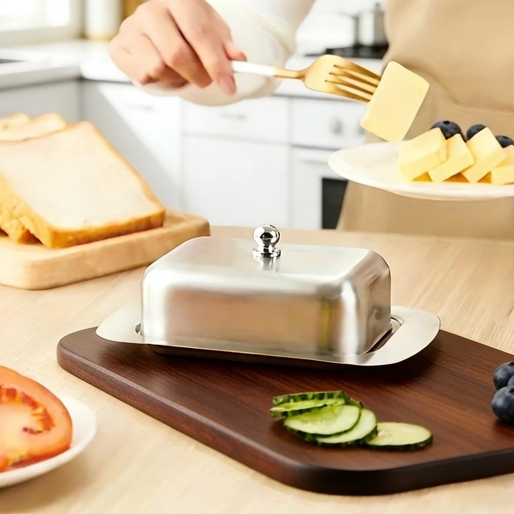 Airtight Stainless Steel Butter Dish Butter Tray Butter Keeping Box Kitchen Tableware