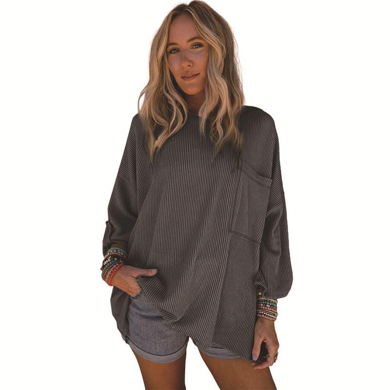 

Европейский и американский женский пуловер с рукавами «летучая мышь»: Однотонный, с рукавом три четверти, модный топ с круглым вырезом Medium темно-серого