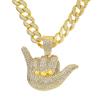 Alloy Full Diamond Lucky Gesture Pendant Personalized Male Hip Hop Cuban Chain Texture Finger Frame Necklace