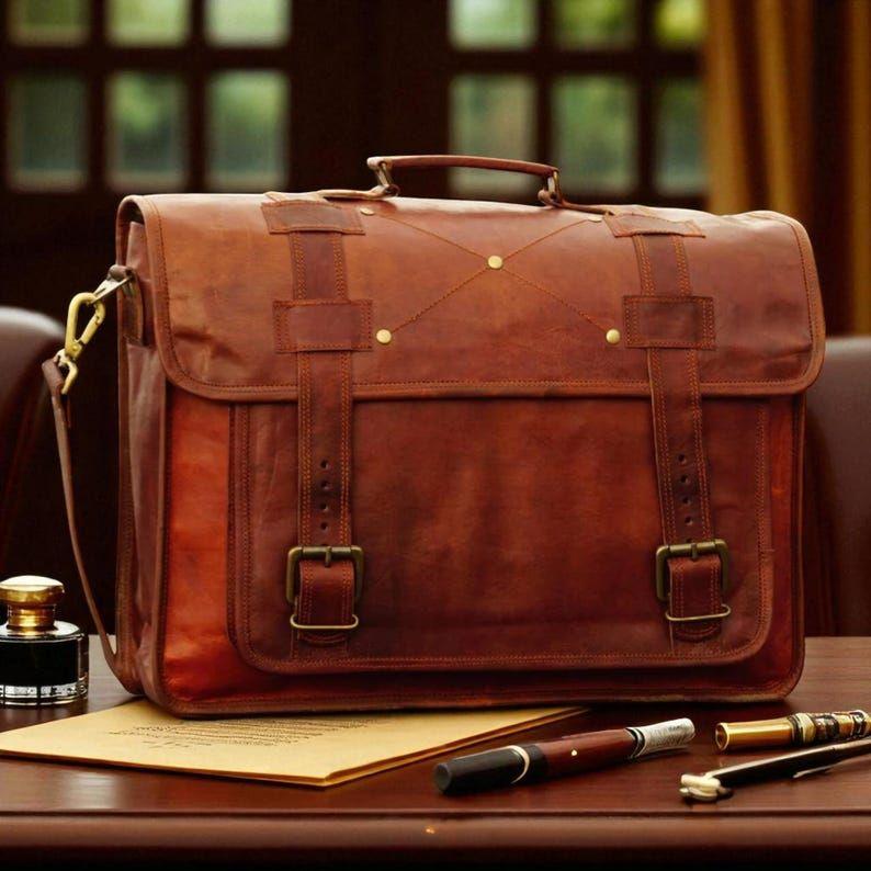 

Сумка-мессенджер из натуральной кожи ручной работы – Винтажный портфель-саквояж для ноутбука для мужчин и женщин 18 x 14 x 6 in
