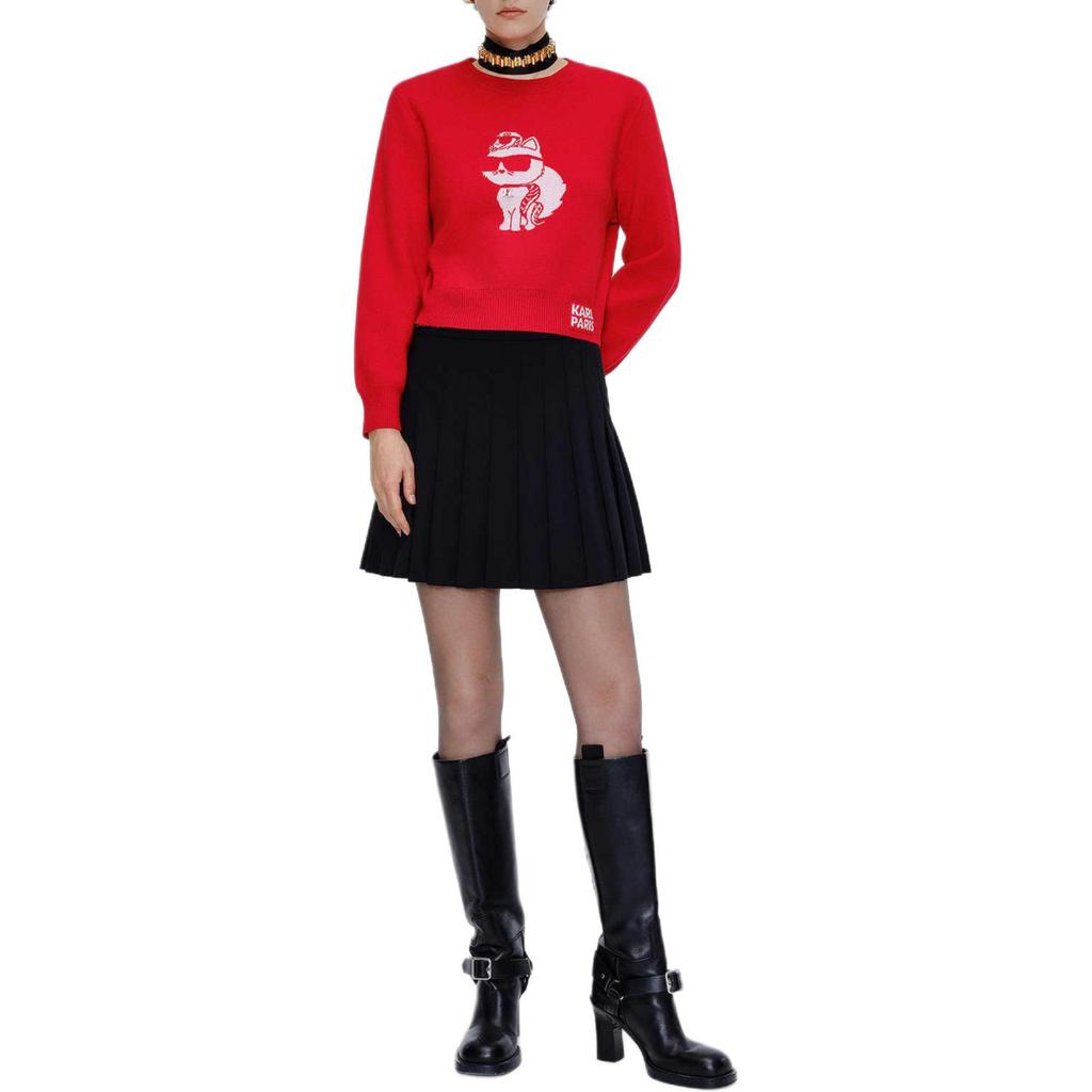 Karl Lagerfeld Casual Outing Party Lightweight Crew Neck Pullover Sweater Women Sweater Red M21L2330