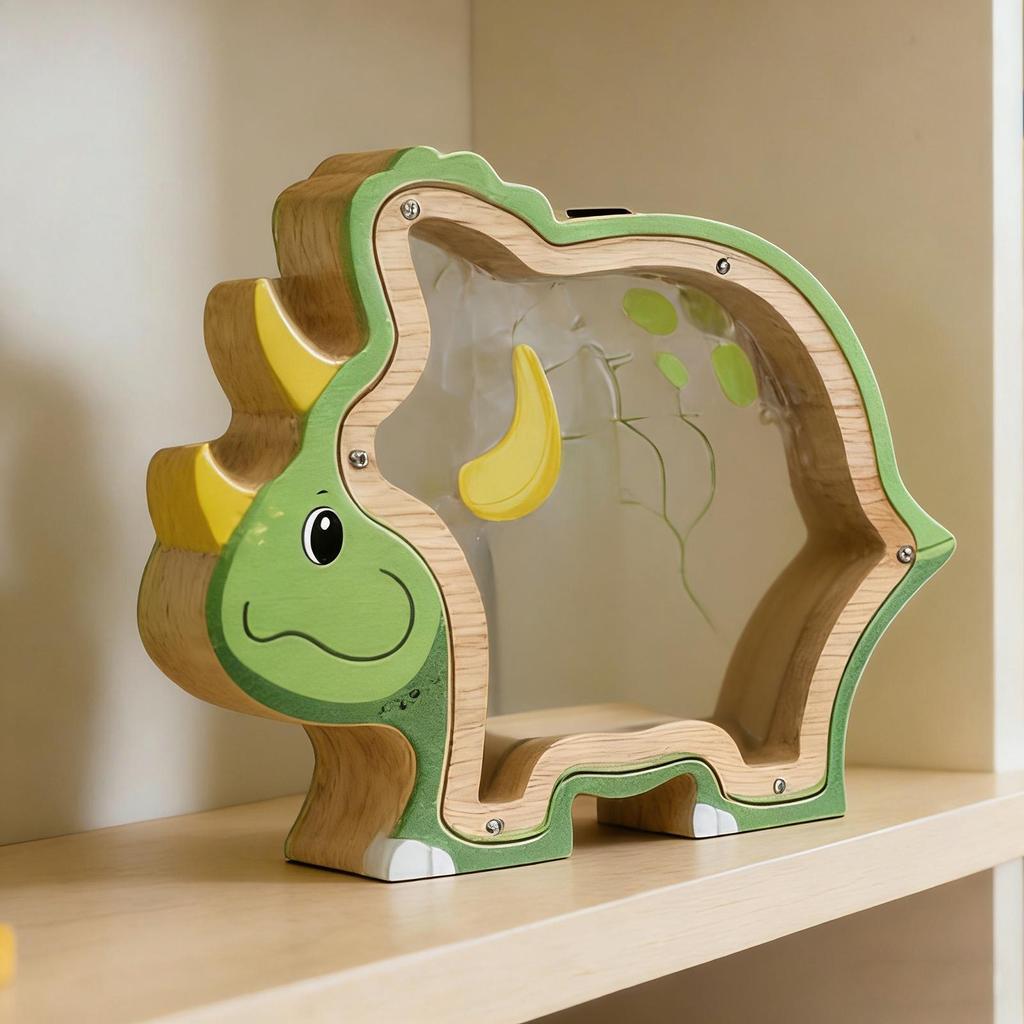 Pokladnička Dřevěný dinosaurus Bezpečná schránka na hotovost Pokladnička na mince pro kluky holky Dětský pokoj Ložnice Školka Polička Domácí dekorace Knihovna