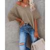 Summer Women V-Neck T-Shirt Waffle Casual Loose Short Sleeve Tee