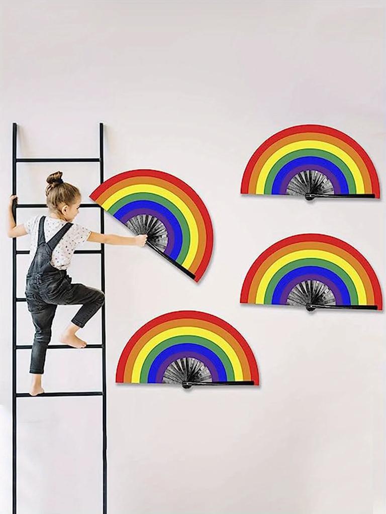 Regenbogen Faltfächer Kunststoff Tanzaufführung Fächer Rollenspiel Hochzeitsrequisite Dekorativer Fächer