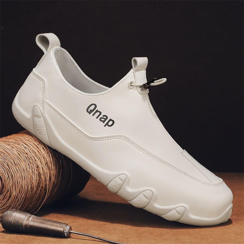 One-pedal men's shoes spring leather surface casual men's board shoes sports non-slip work soft sole little white bean shoes
