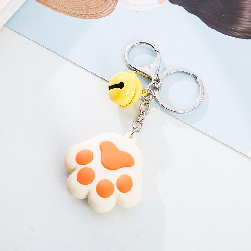 Creative 3D Cute Soft Rubber Cat Paw Keychain with Bell - Car Pendant Ring 