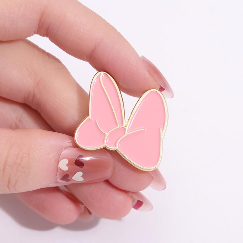 Pink Bowknot Enamel Pins Custom Cute Cartoon Brooches Lapel Badges Creative Funny Jewelry Gift for Kids Friends