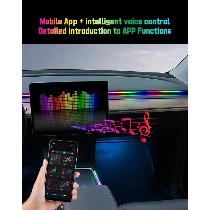 RGB USB Auto Innenraum Ambiente Licht Regenbogen Acryl Streifen LED Symphonie APP Musiksteuerung Dekorative Armaturenbrett Atmosphärenlampe