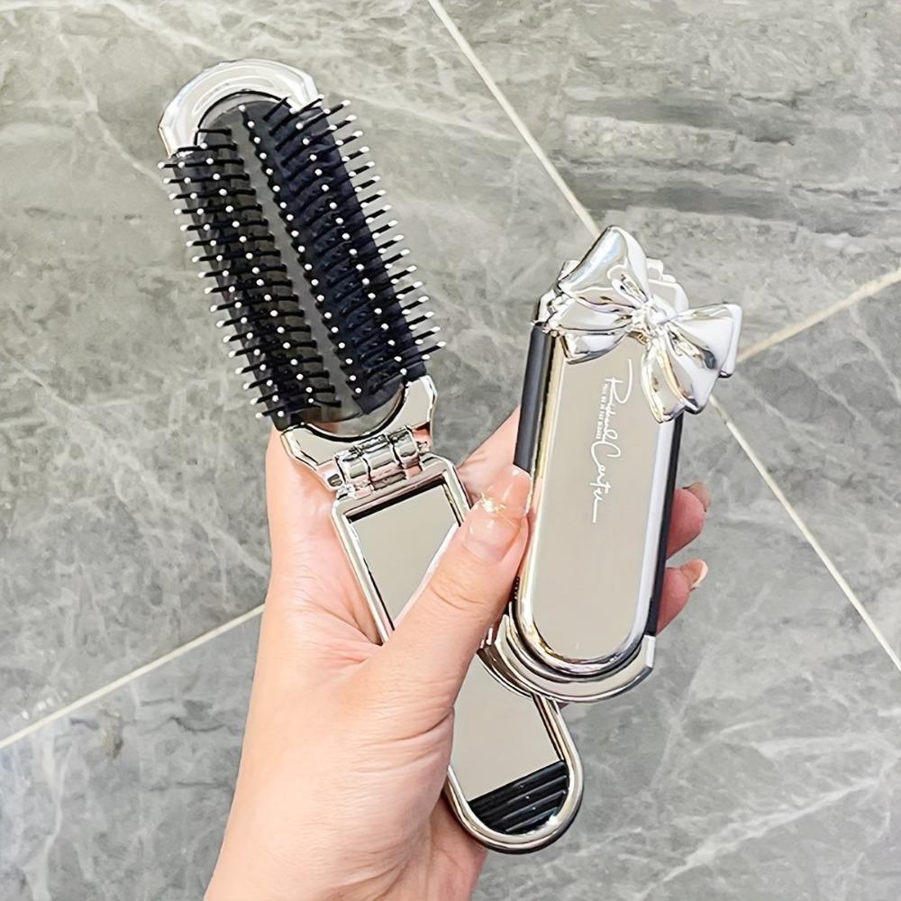 1pc Portable Stylish Mini Folding Women's Hair Brush Rubber Bristles for All Hair Types,Perfect for Travelling and Shopping
