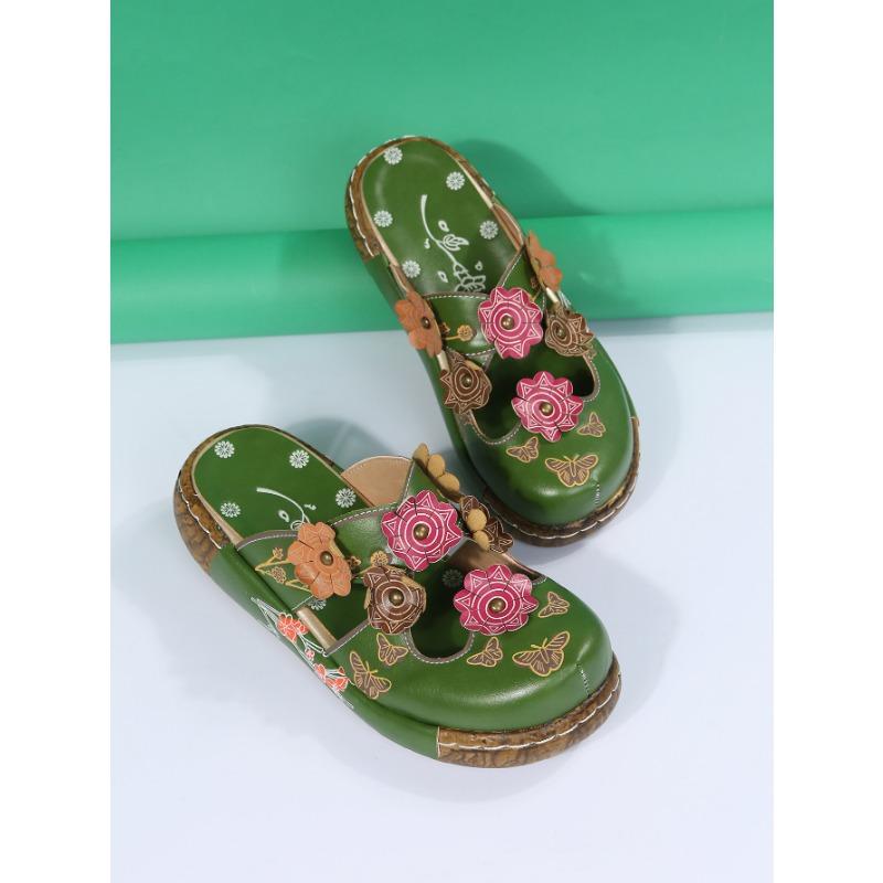Plum Blossom Totem Thick-bottomed Cool Slippers Women's Summer New Muffin and Baotou Slippers Women's Non-slip Women's Slippers