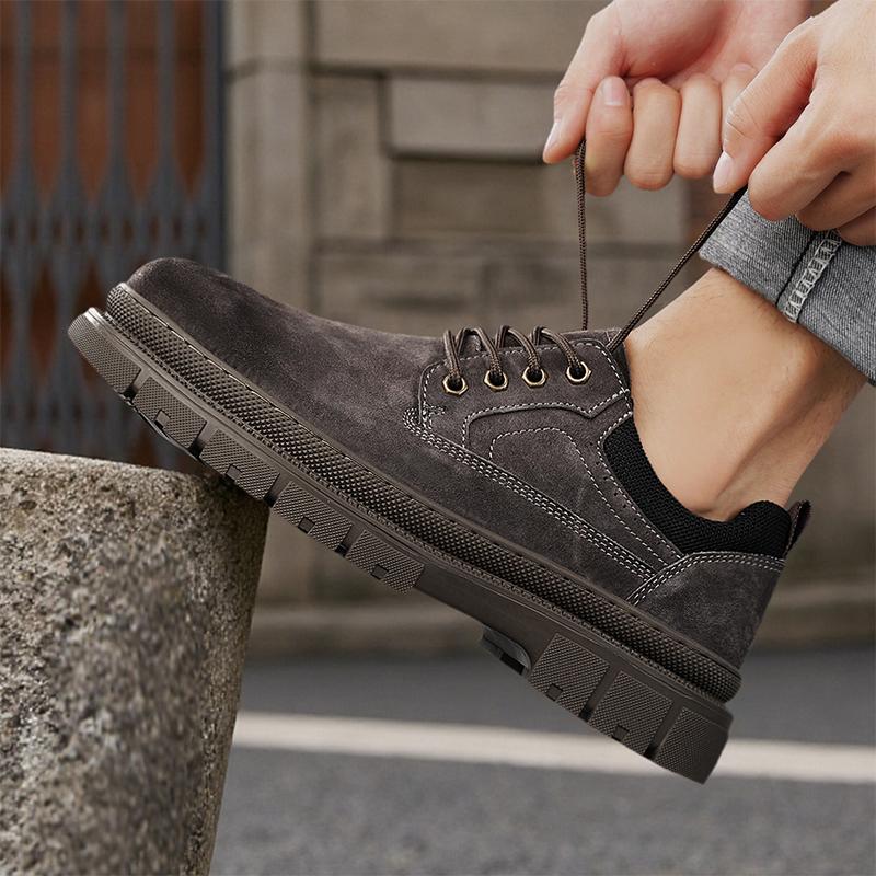 Mens Leather Casual Shoes New Retro Thick Sole Wear-resistant Comfortable Lace Up Flat Sneakers Outdoor Male Walking Shoes