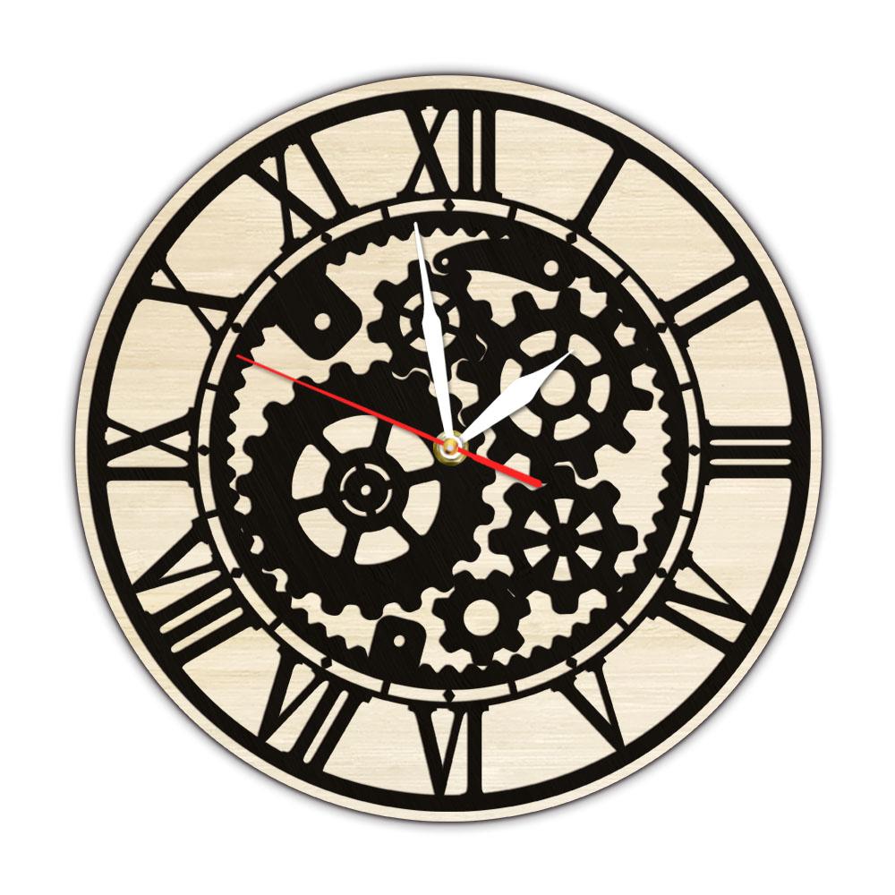 

Механические часы со скелетом, деревянные настенные часы для спальни, стимпанк, домашний декор, настенные часы, часы в индустриальном стиле с римскими цифрами