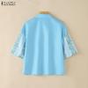 ZANZEA Women Casual Turn Down Collar Loose Half Sleeve Print Blouse