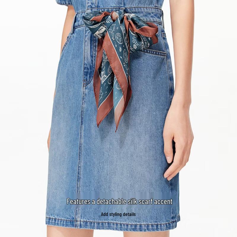VERO MODA Lyocell Blend Detachable Ribbon Denim Dress