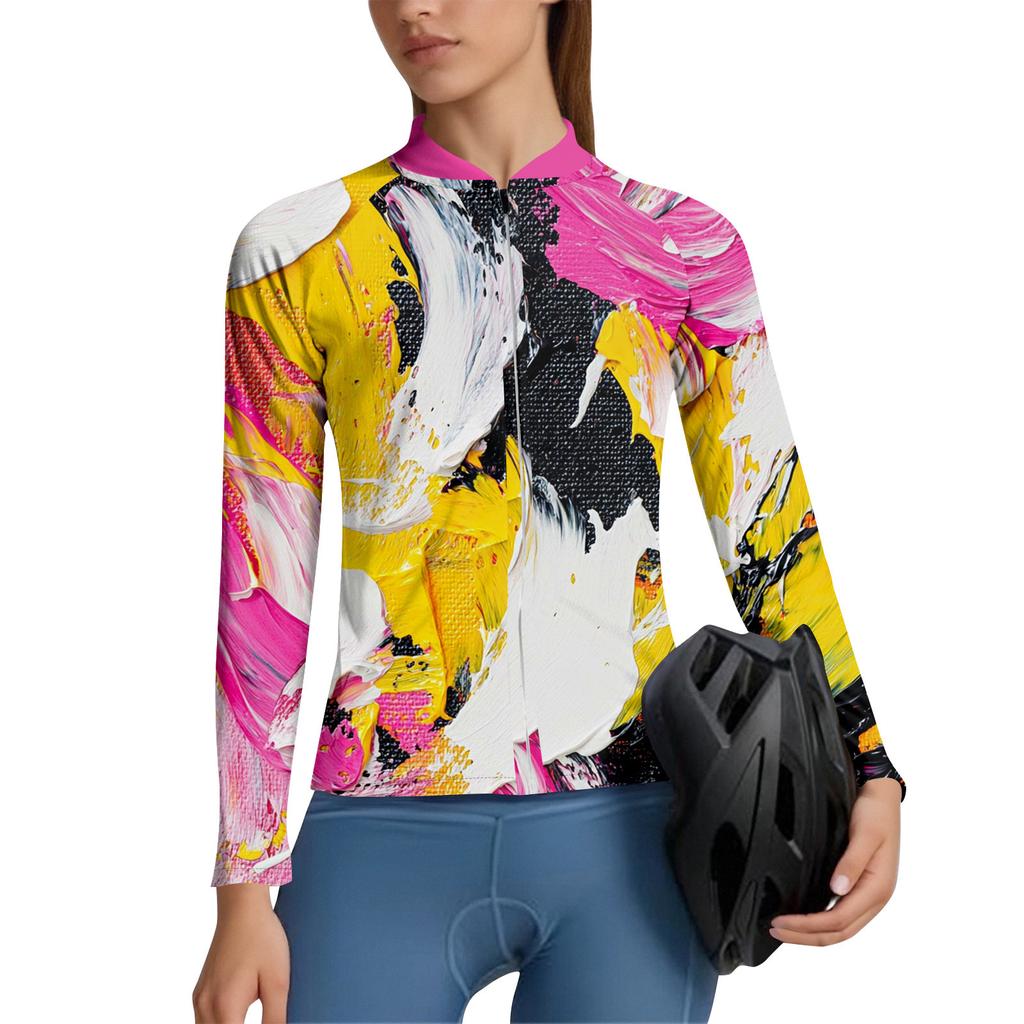 Women's Gradient Cycling Suit Long Sleeved Cycling Top With 3 Back Pockets, Breathable, Quick Drying, Moisture Wicking And Reflective S