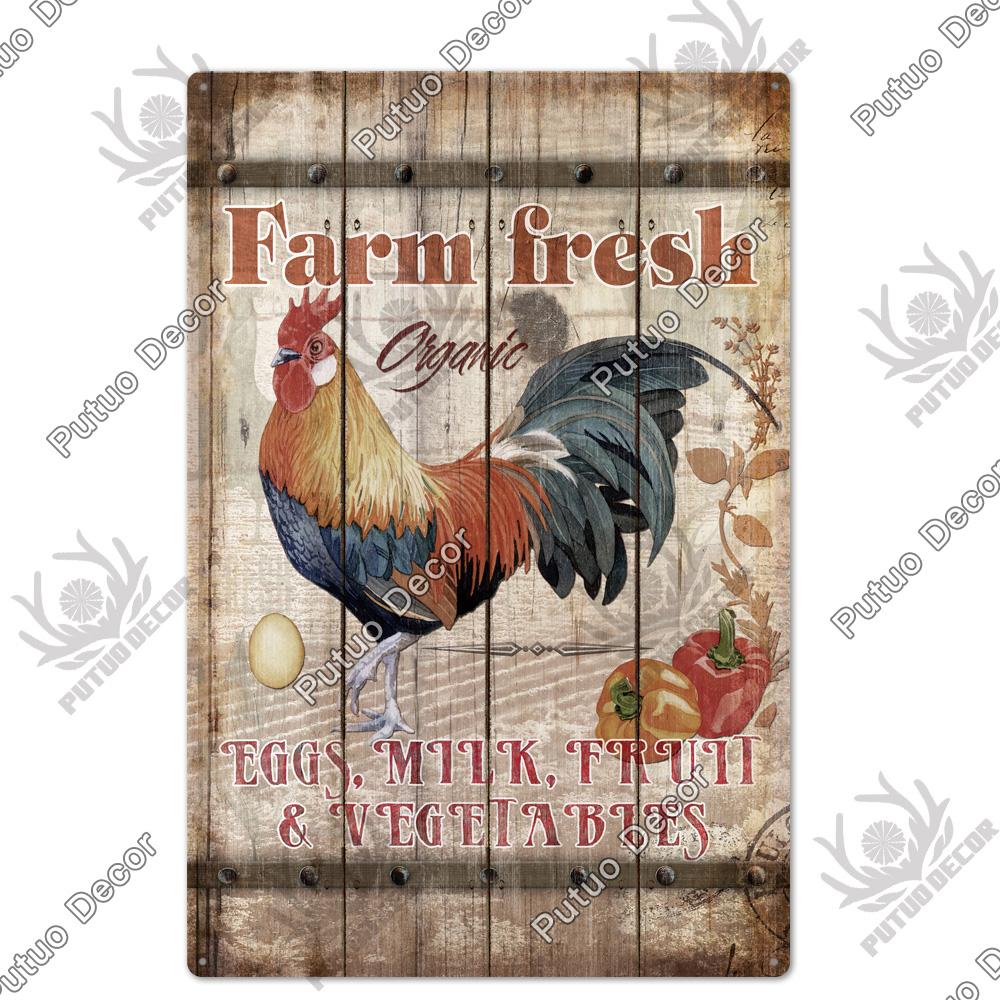 Putuo Decor Huhn Blechschild Vintage Metallschild Plakette Metall Vintage Bauernhaus Wanddeko Hahn Retro Metallschilder