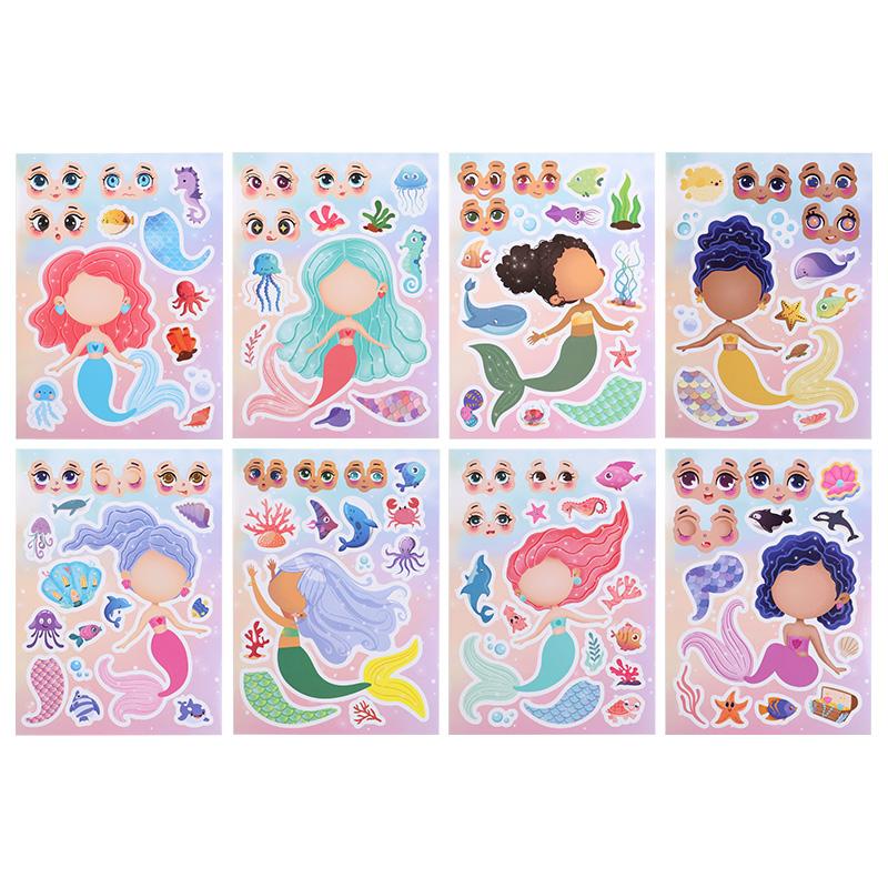 Cartoon Mermaid Puzzle DIY Make a Face Stickers Kids Mermaid Birthday Party Decoration Gift Game DIY Assemble Decal Jigsaw Toys