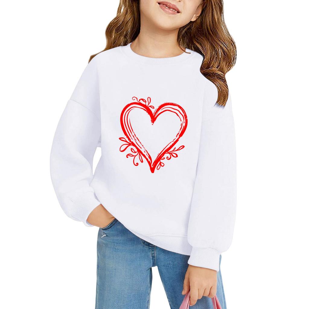 Girls Round Neck Pullovers For Kids Printed Baby Tops Valentine's Day