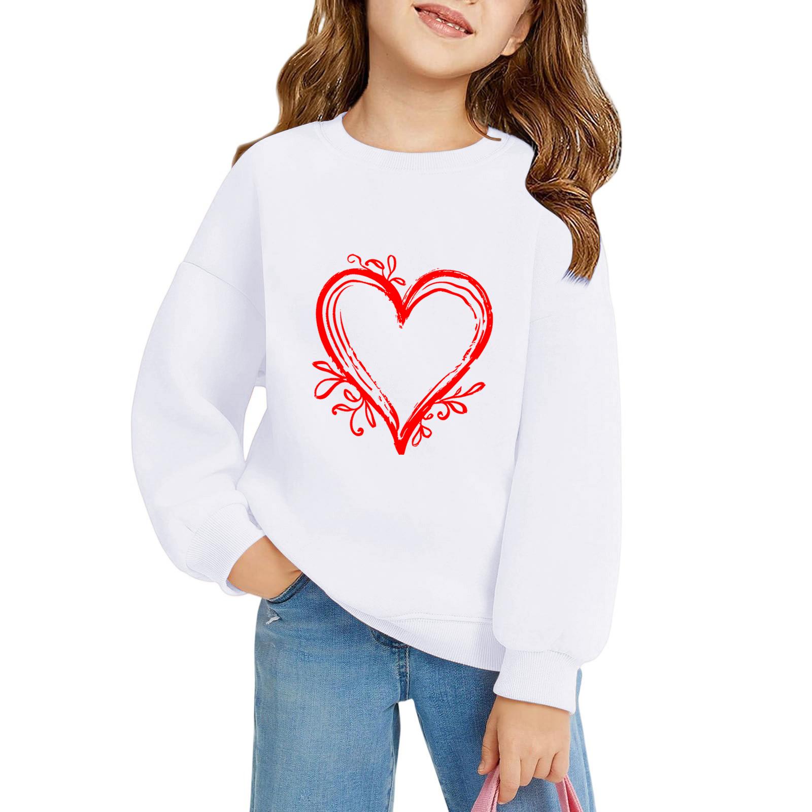 

Дівчачі пуловери з круглим вирізом для дітей з принтом, дитячі топи, День святого Валентина 160 білий