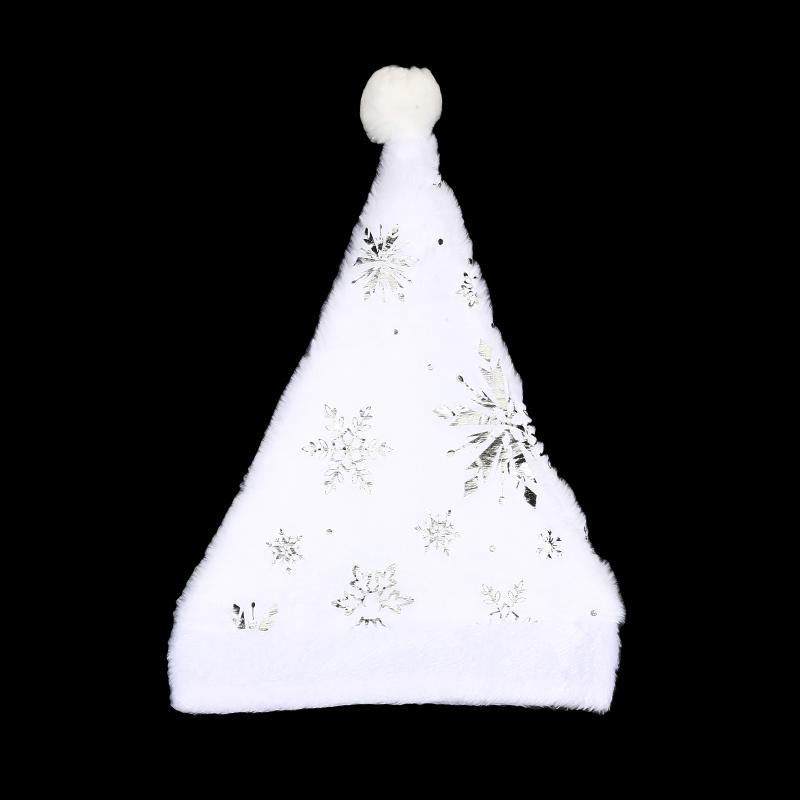 New Christmas Hat Hot Stamping Star Snowflake Plush Hat   Christmas White Faux Rabbit Fur Plush Party Decoration Accessories