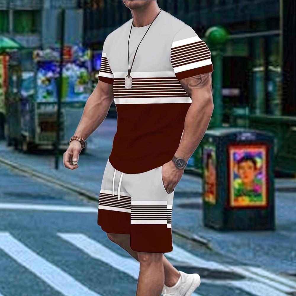Summer Daily Casual Men's Short-sleeved Outdoor Sports Men's Beach Pants Fashion Bear Print Men's T-shirt And Shorts 2pcs Set