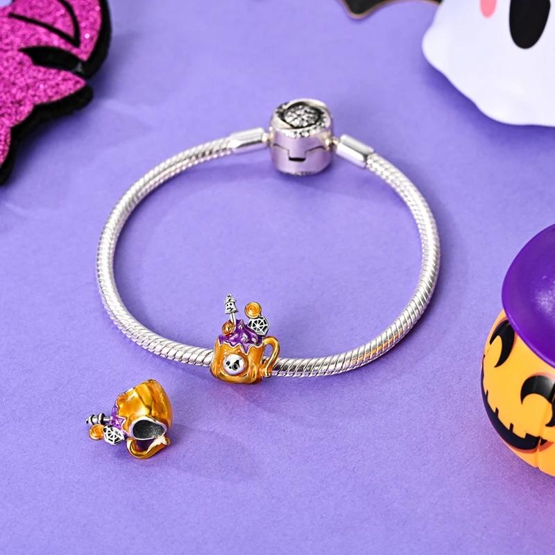 Funny Halloween Charm Bead Charms copper Pumpkin Ghost Witch Magic Hat Pendant Bead Compatible With Authentic Bracelets Necklaces Do It Yourself Jewel