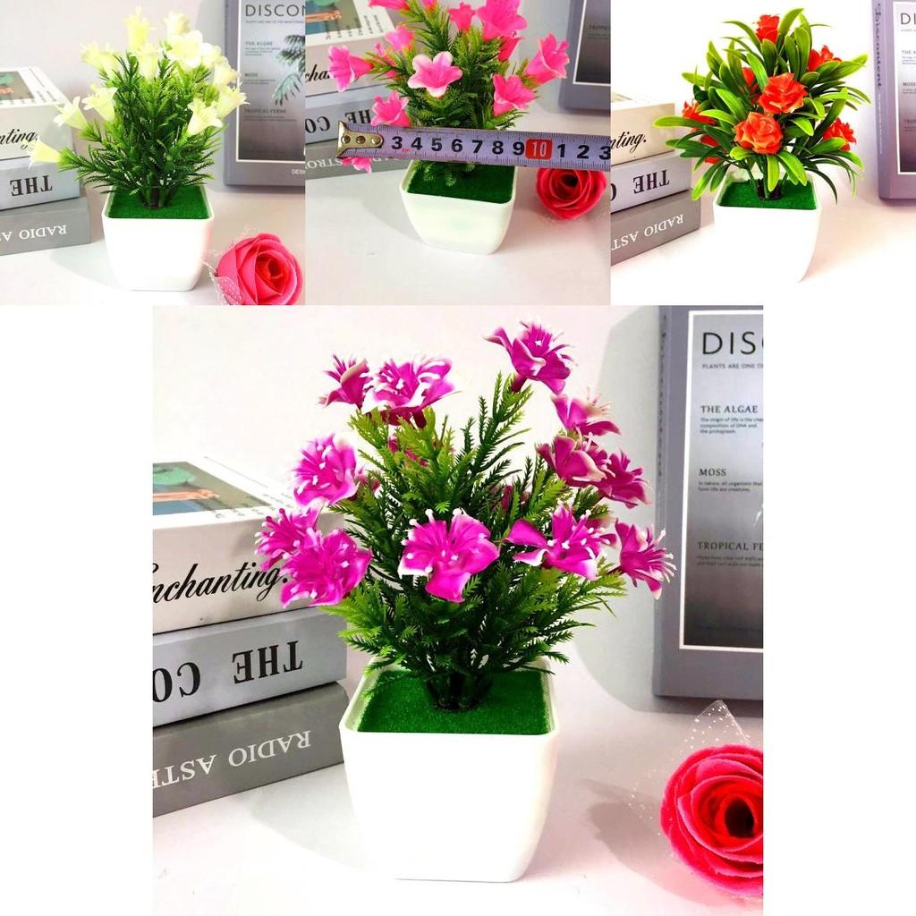 Miniature Potted Faux Flowers With Lilies Roses And Cones For Home Decor And Gift Ideas