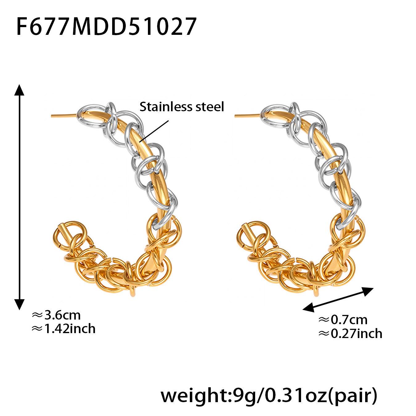 Qiong Yao Metal C-shaped Color Block Earrings with Electric Ear Hook - Eco-friendly Stainless Steel, European & American Style
