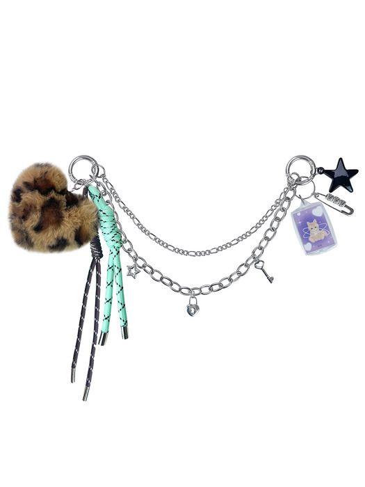 VVV Heart Leopard Rope Chain Keyring _ Brown