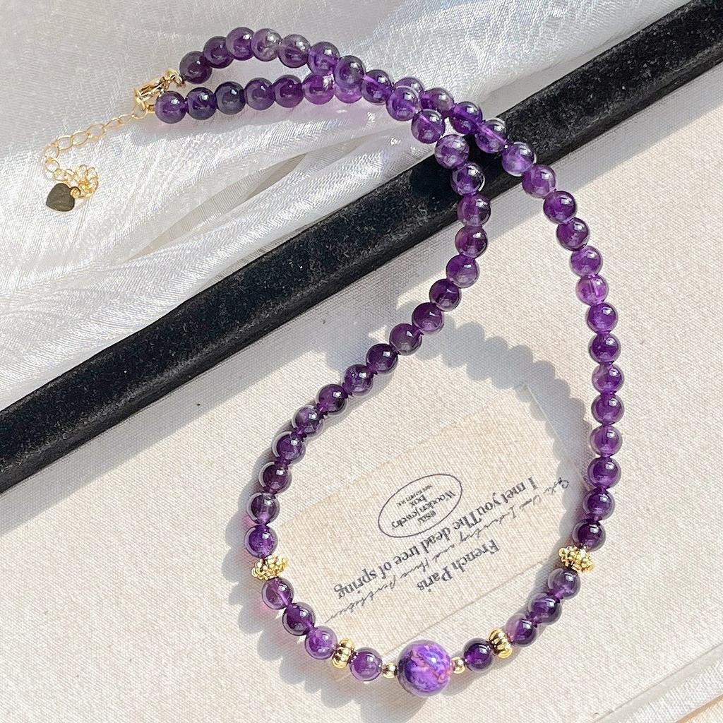 Natural Ice-Permeable Amethyst Gypsy Design Necklace Collarbone Chain Sweater Chain