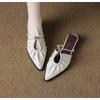 Women's Fashion Slippers 42 Pointed Toe Square Heel Thin Strap Bow Fashion Sandals Soft Leather Comfortable with Skirt Shoes