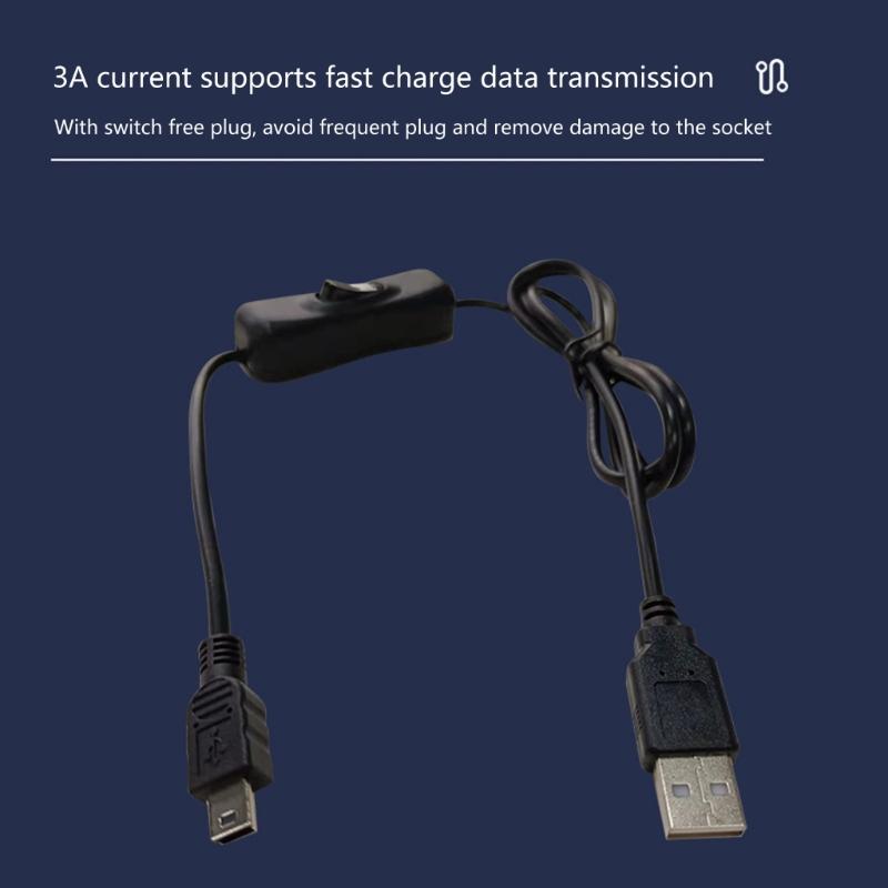 USB Charging Data Switches Cable, USB To Mini USB Charge Cable with ON/Off Switches for Hard Drive Camera Tablet Phone