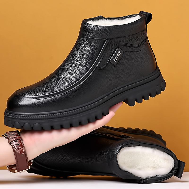 FashionWinter Snow Boots Men Shoes Fur Warm Casual Genuine Leather Ankle Platform Designer Luxury Cowboy Combat Tactical Chelsea Hiking