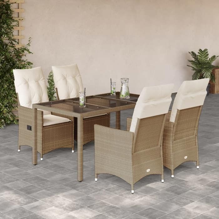 VidaXL Ensemble à manger de jardin avec coussins 5pcs Beige poly rotin, ensemble de salle à manger d'extérieur, meuble de 3276802