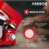 AREBOS Robot Pâtissier Professionnel 1500W | Avec 2 Bols d'Acier Inoxydable | 6 Vitesses | Fonction Pulse | Rouge |