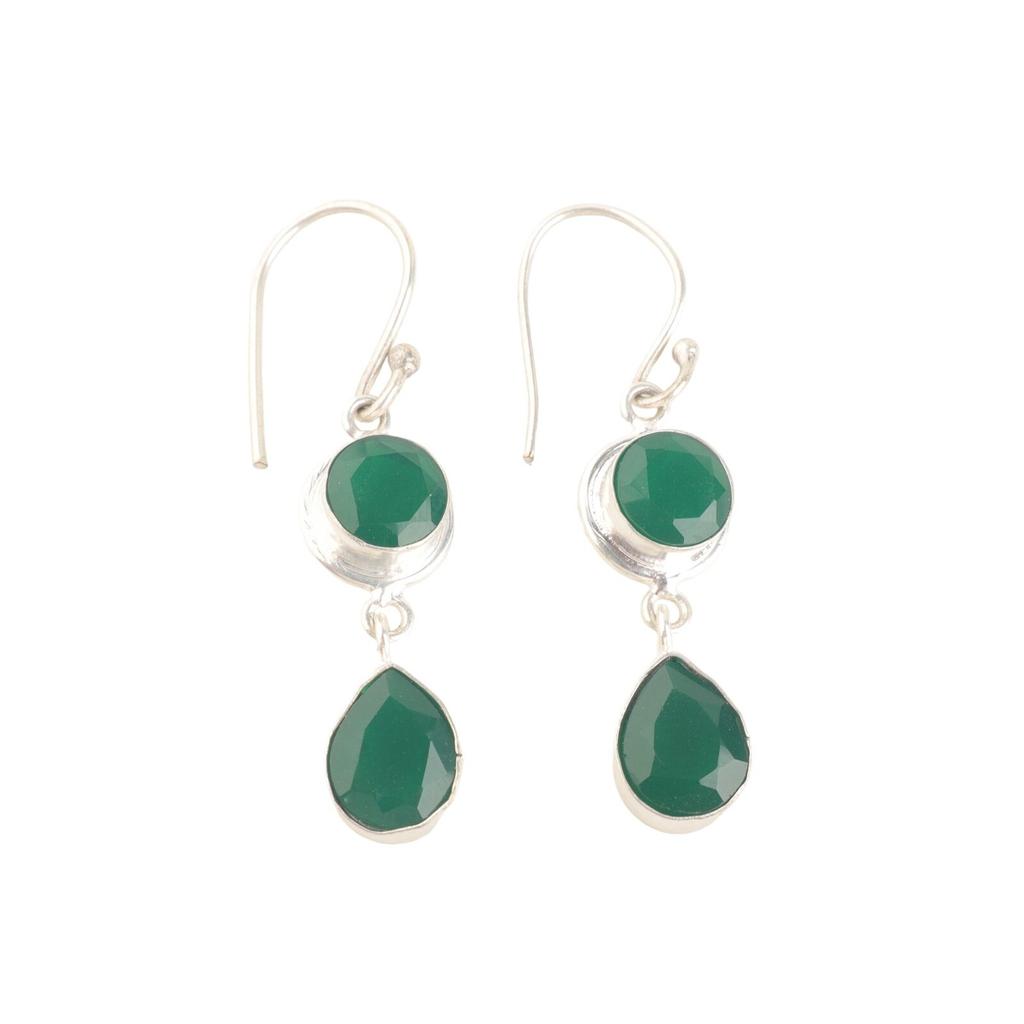 Green Onyx Gemstone 925 Sterling Silver Handmade Boho Jewelry Hook Earrings1.8" EE-142-16
