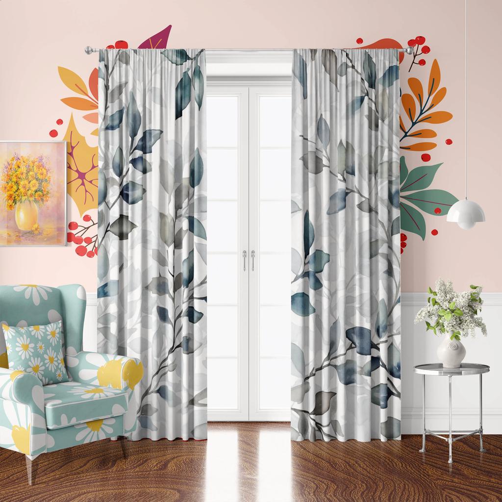 Floral Print Curtain Decoration Bedroom Living Room Study Private Space Set Of 2 Made Polyester Washable Sitting Ready