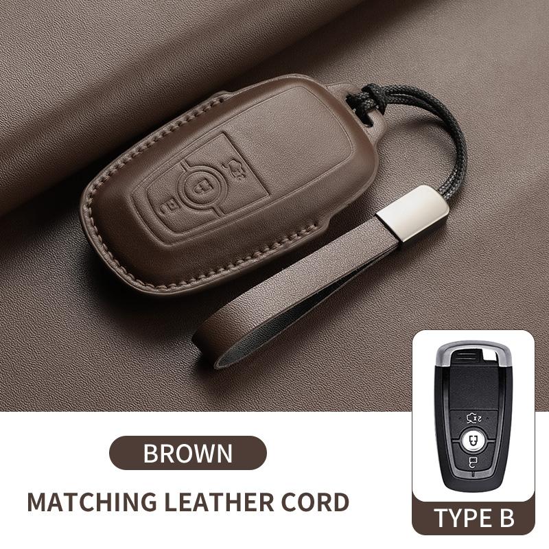 Leather Car Key Case Cover For Ford Focus Explorer Edge Mustang Fusion Mondeo Kuka Escape F250 F350 F450 F550 Galaxy Auto Parts