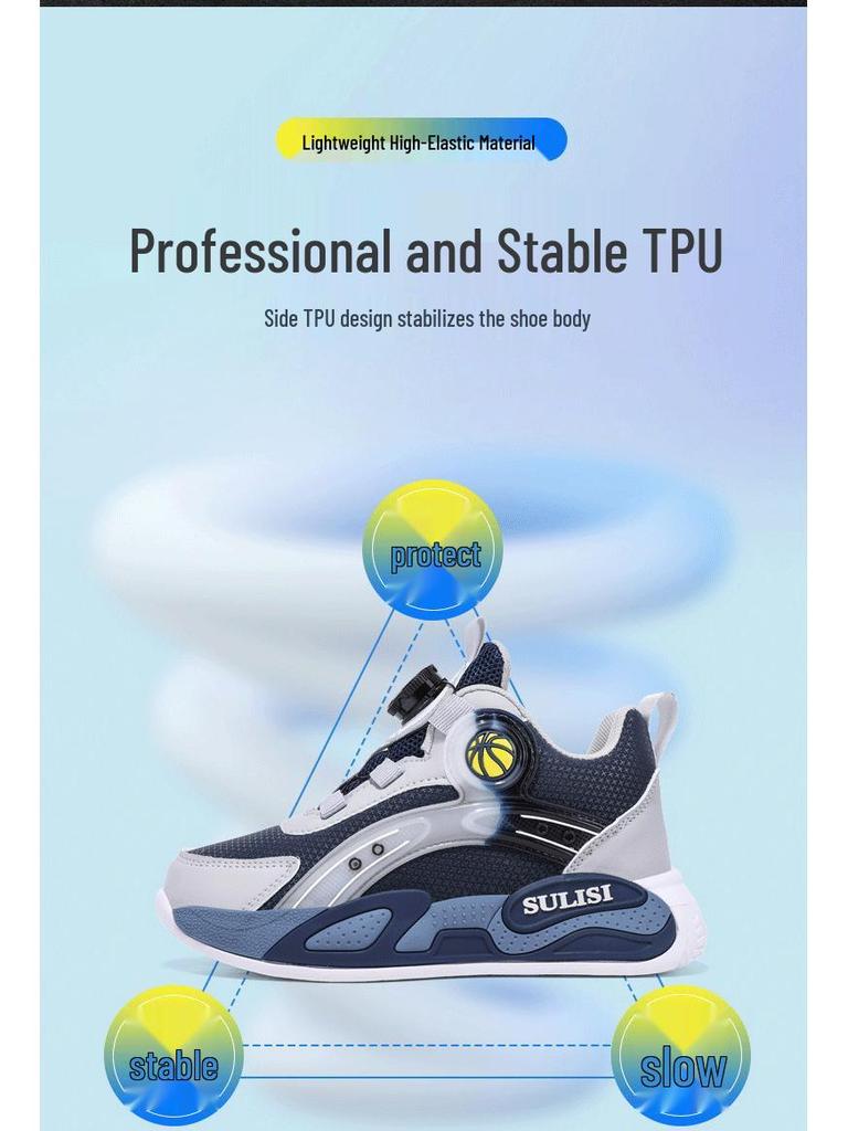 Boys' Winter 2025 Two-Layer Cotton Sports Shoes, Plus Velvet, Lightweight, Non-Slip, Waterproof, for Middle and Big Kids, Running and Basketball