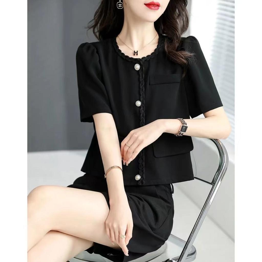 Casual Shorts Set Women Summer Small Black Short Sleeved Shirt Sets Summer