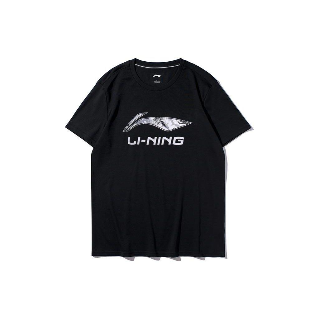 Li-Ning Logo Print Round Neck Short Sleeve T-Shirt Unisex T-Shirts Black ATST633-1