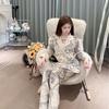 Women's Gold Velvet Leopard Print Pajama Set, Light Luxury & High-End Feel, Double-Breasted, Wearable Outside, Autumn/Winter Homewear.