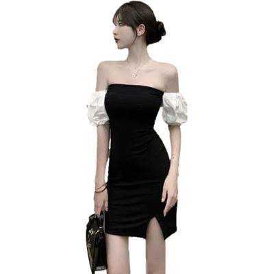 Vestido de una sola manga ajustado con abertura en la pierna Falda ajustada a la cadera Vestido de mujer Color liso Bodycon Falda de verano Ropa de club